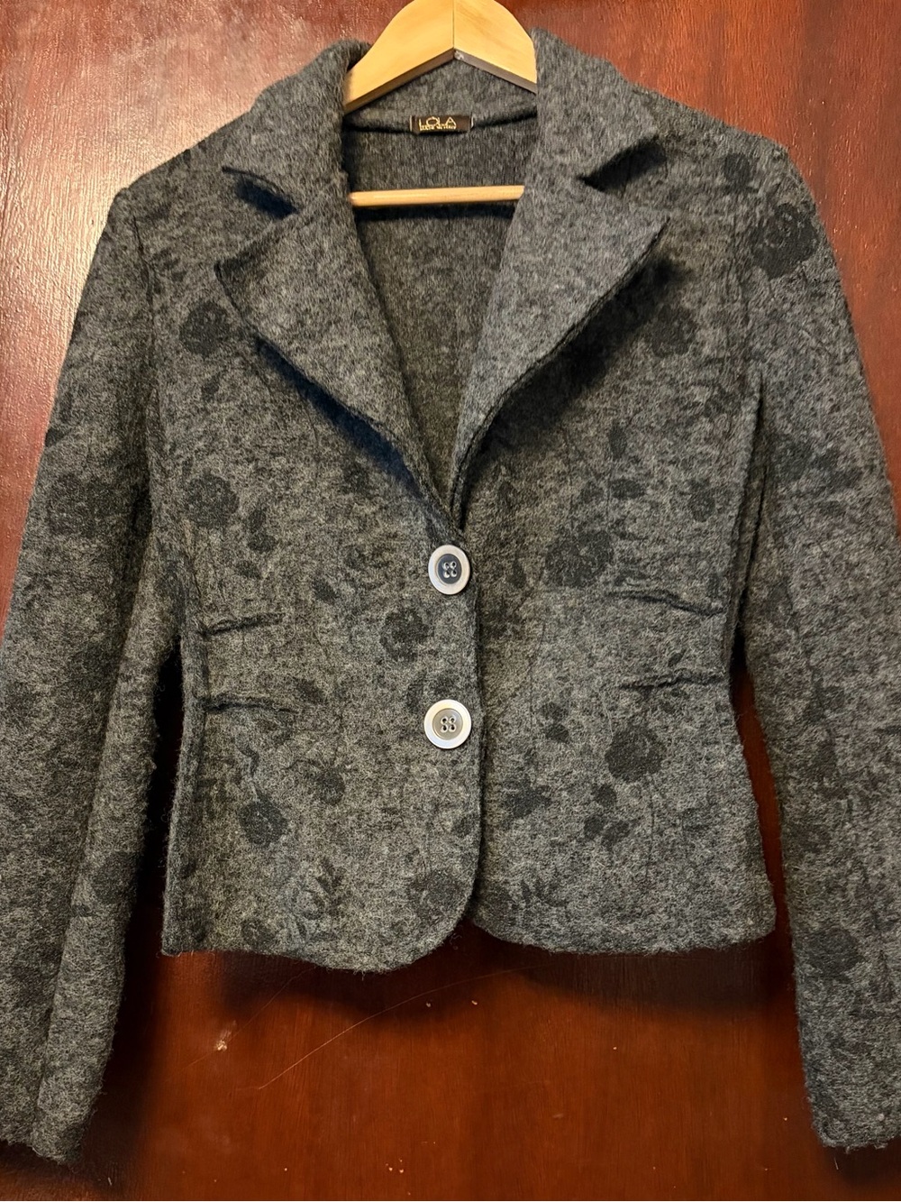 LoLA Women's Charcoal Floral Wool-Blend Cropped Blazer